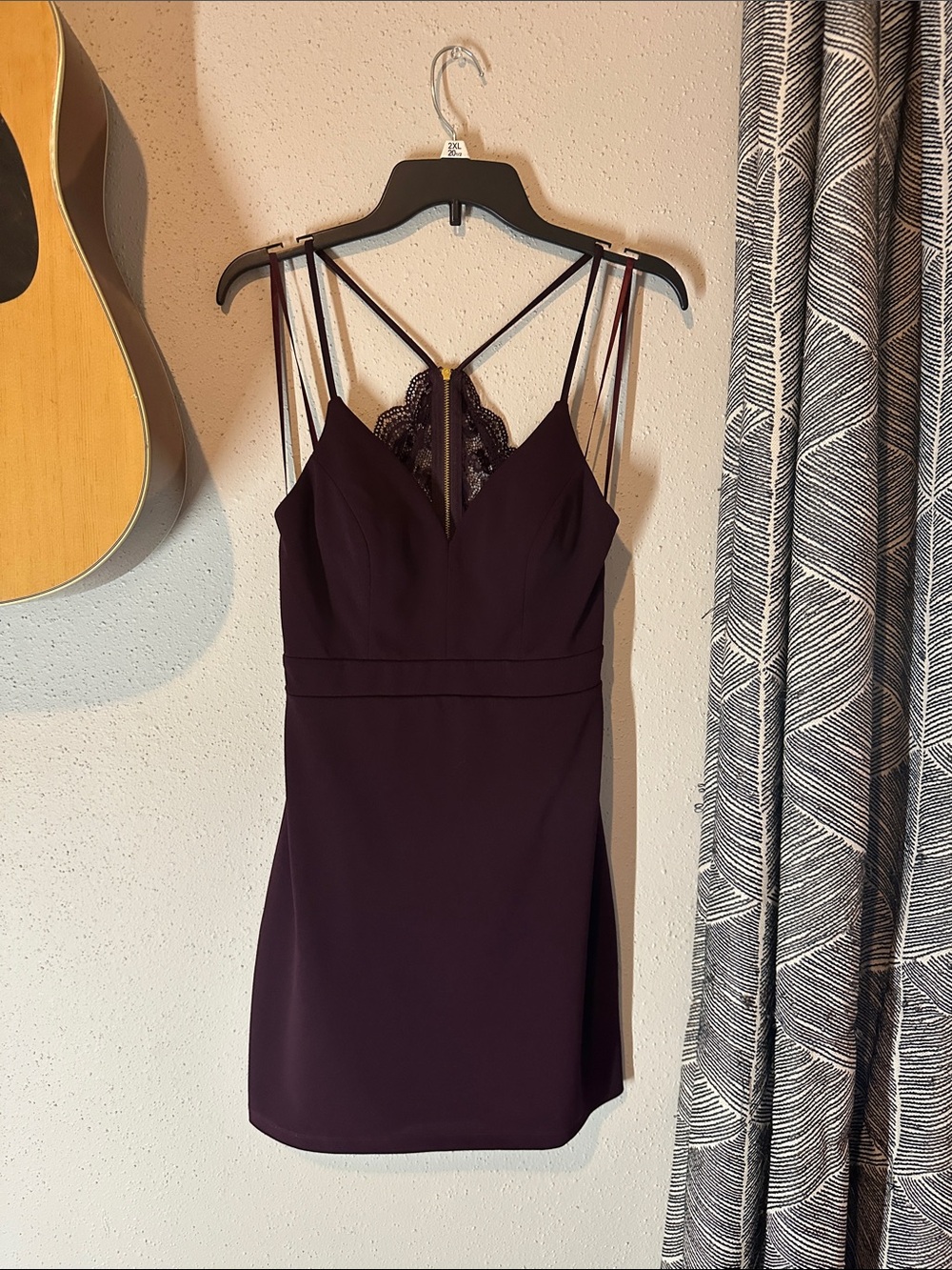 Plunge Lace-Back Spaghetti Strap Dress in Deep Plum